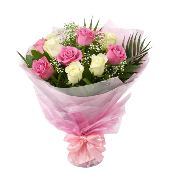 1 dozen pink and white roses