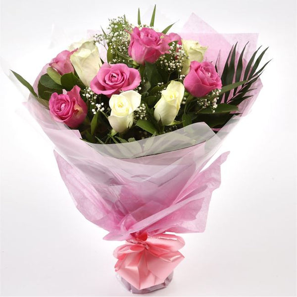 1 dozen pink and white roses